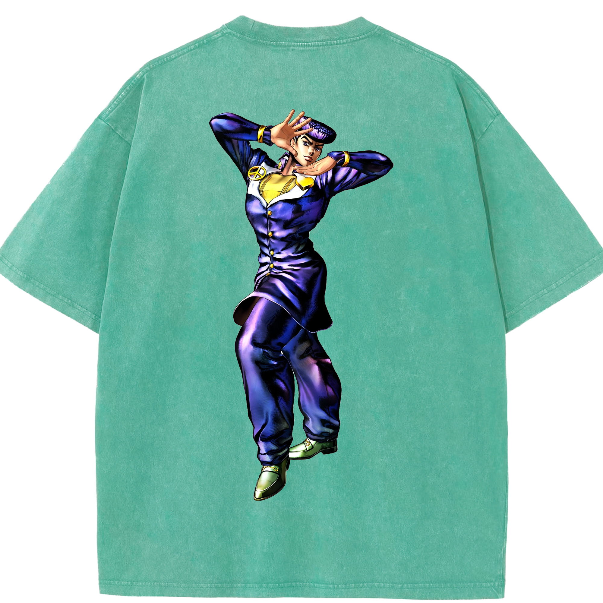 （画像用） ジョジョの奇妙な冒険 ひがしかた じょうすけ JoJo's Bizarre Adventure Higashikata Josuke 綿100% ヴィンテージ風 半袖Tシャツ（背面プリント）